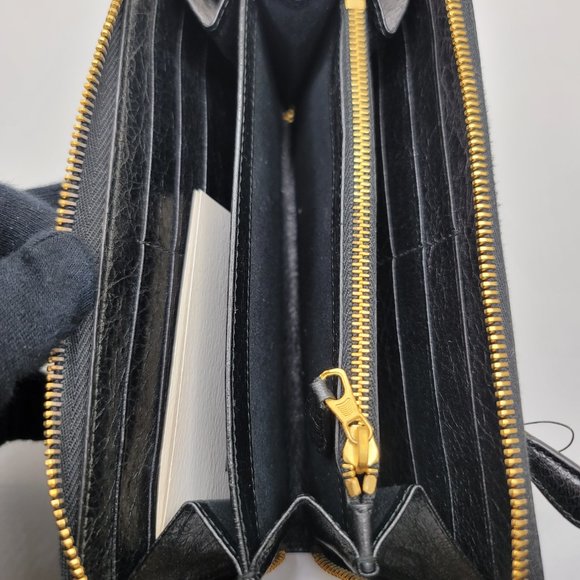 ❌SOLD❌ Balenciaga BLACK Gold Continental Zip Around Long Wallet Moto Leather - Picture 12 of 12